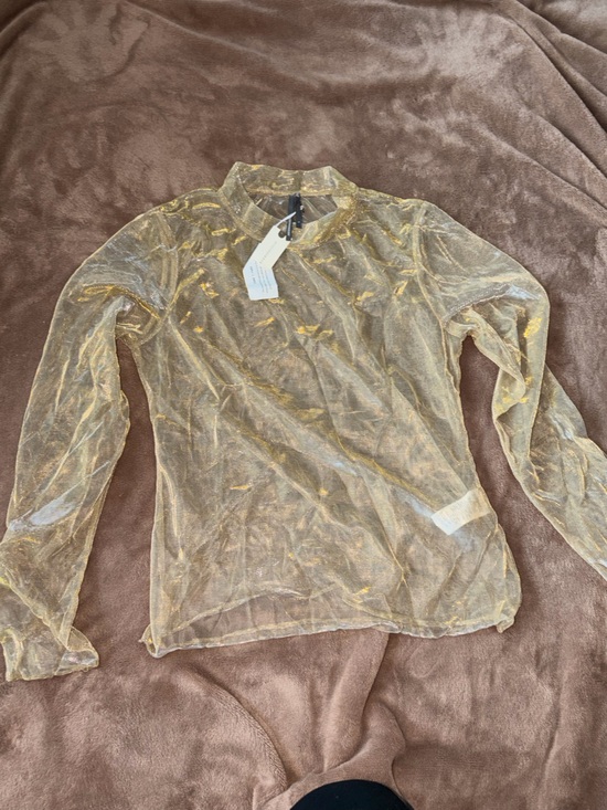 Anthropologie Tops - Anthropologie Sheer Metallic Gold Long-Sleeve Tee